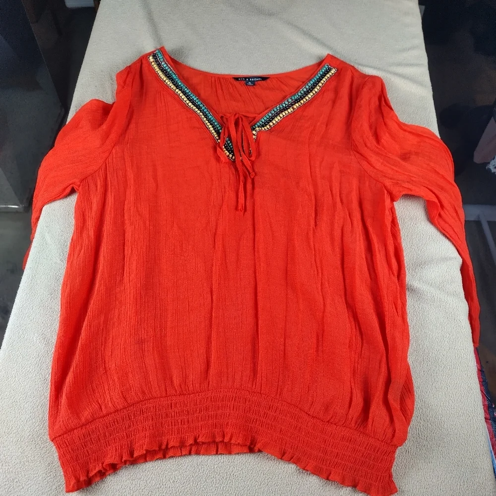 Zac & Rachel Women's Size XL Orange Beaded Blouse City Fashion - Picture 9 of 13